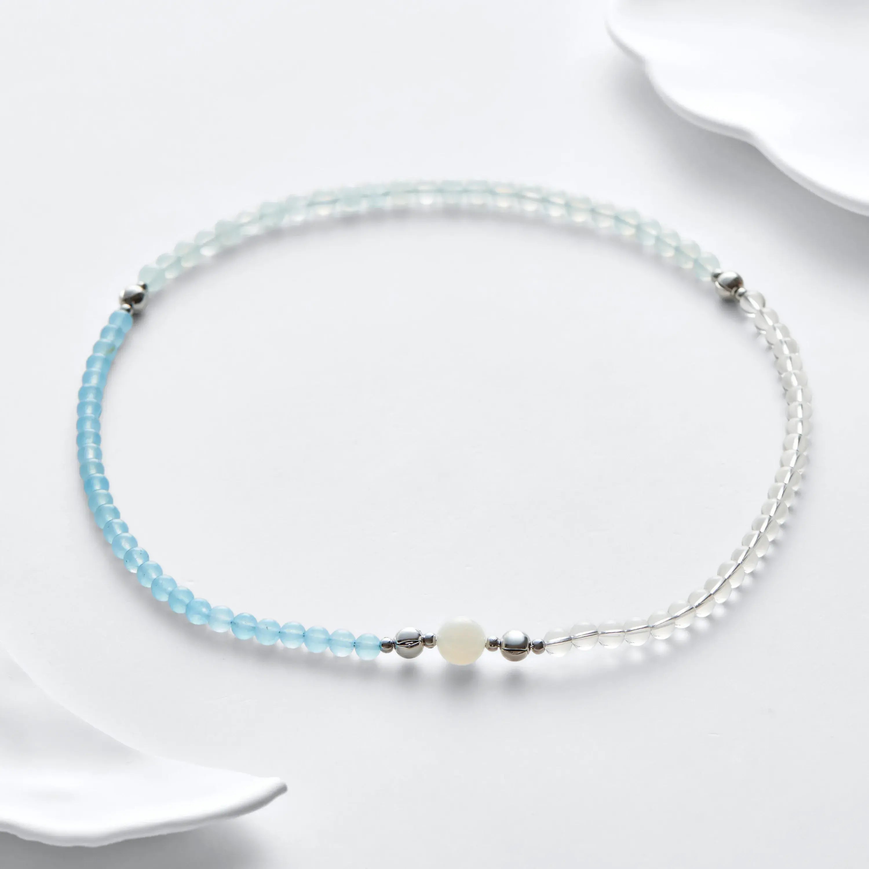 Blue Moonstone And Clear Quartz Magnetic Clasp Necklace Set