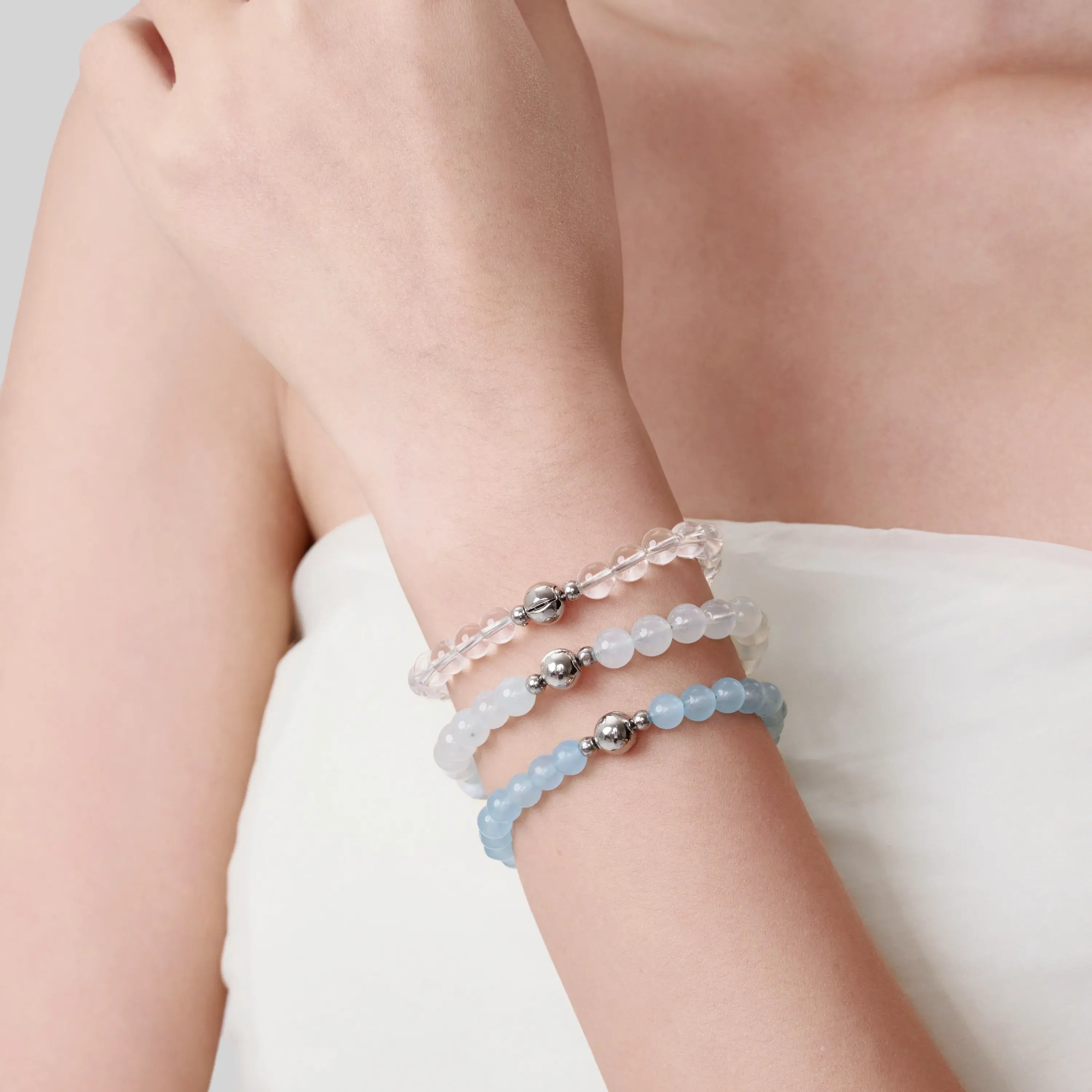 Blue Moonstone And Clear Quartz Magnetic Clasp Necklace Set