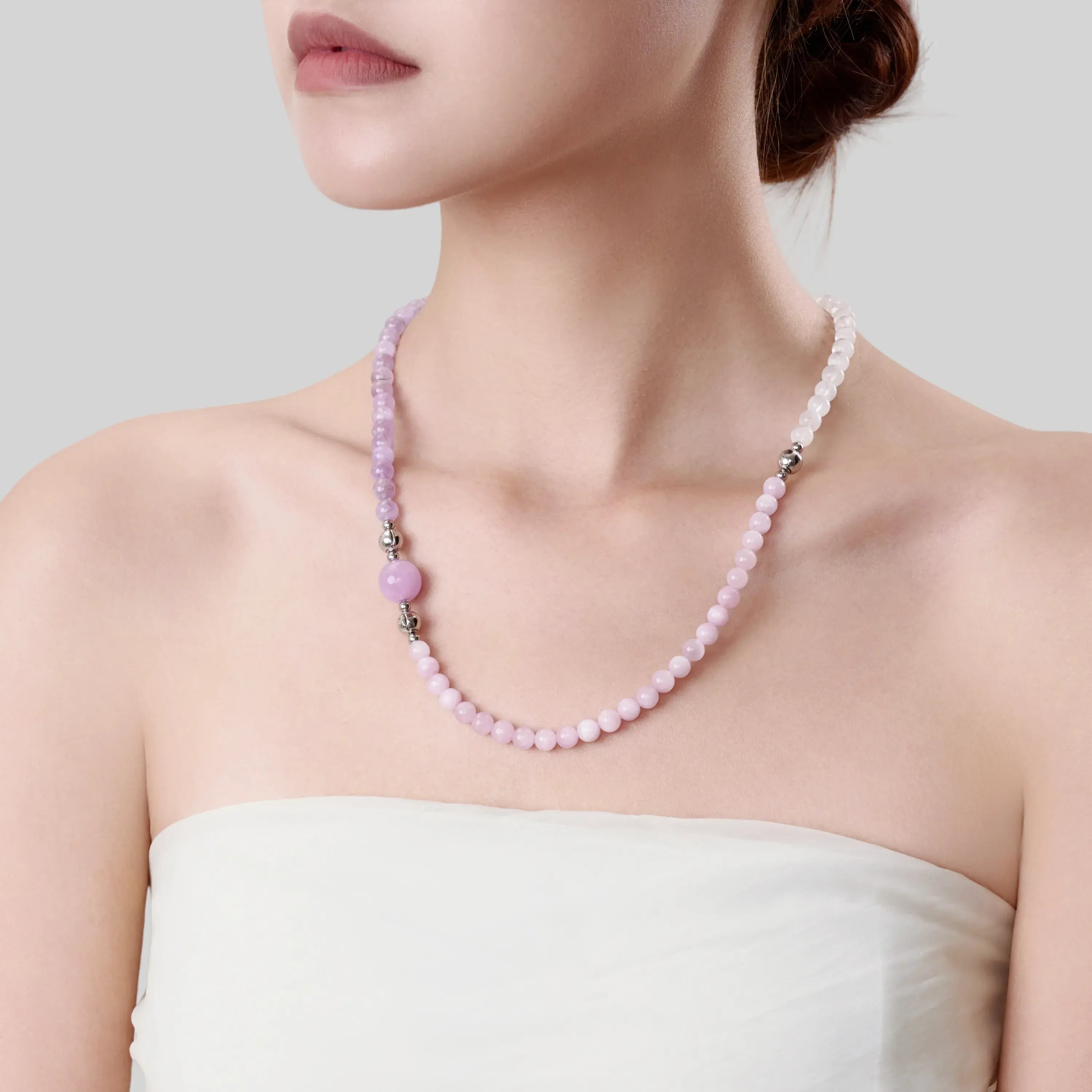 White Jade Amethyst and Kunzite Magnetic Clasp Necklace Set